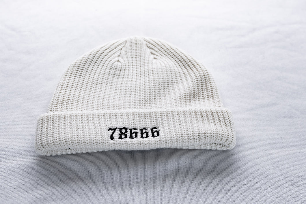 78666 Short Knit Beanie (White) (Double Embroidered)